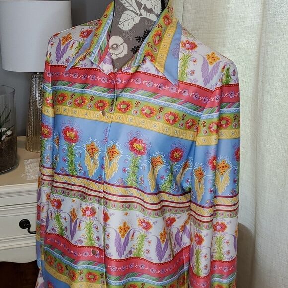 Handmade Vintage Floral BoHo Neon Floral Blouse - Picture 1 of 6